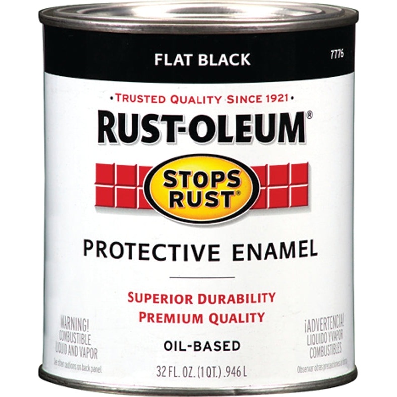 Rust-Oleum Stops Rust 7776502 Enamel Paint, Oil, Flat, Black, 1 qt, Can, 50 to 110 sq-ft/qt Coverage Area