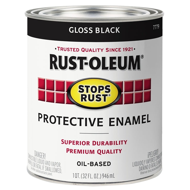 Rust-Oleum Stops Rust 7779504 Enamel Paint, Oil, Gloss, Black, 1 qt, Can, 50 to 90 sq-ft/qt Coverage Area