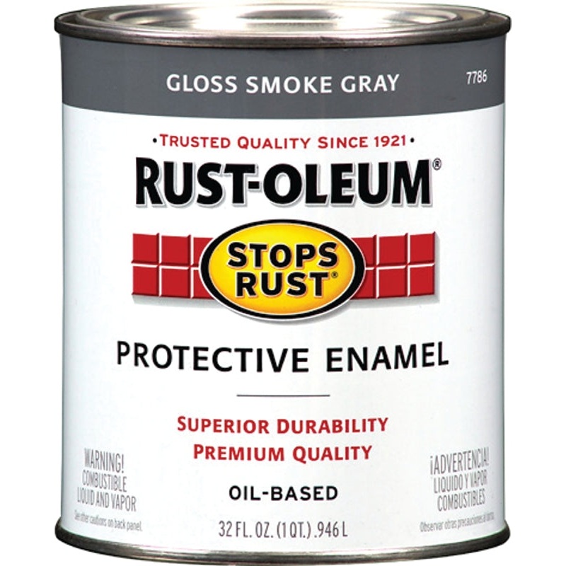 Rust-Oleum Stops Rust 7786502 Enamel Paint, Oil, Gloss, Smoke Gray, 1 qt, Can, 50 to 90 sq-ft/qt Coverage Area