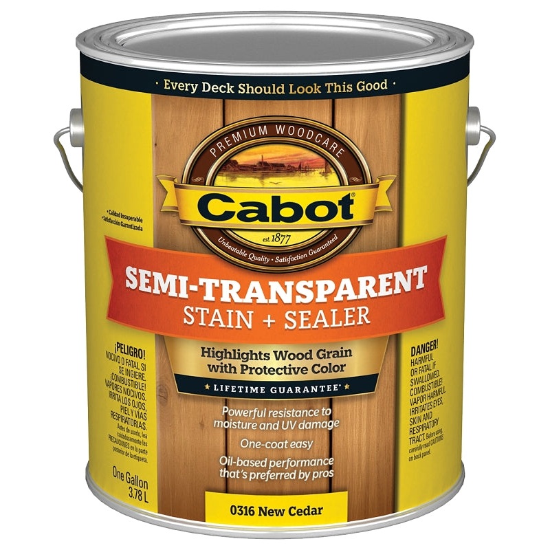 Cabot 140.0000316.007 Semi Transparent Stain, New Cedar, Liquid, Oil Base, 1 gal, Pack of 4
