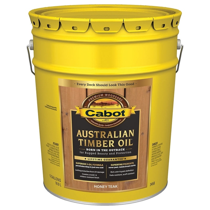 Cabot 140.0003458.008 Australian Timber Oil, Honey Teak, 5 gal Pail, Liquid