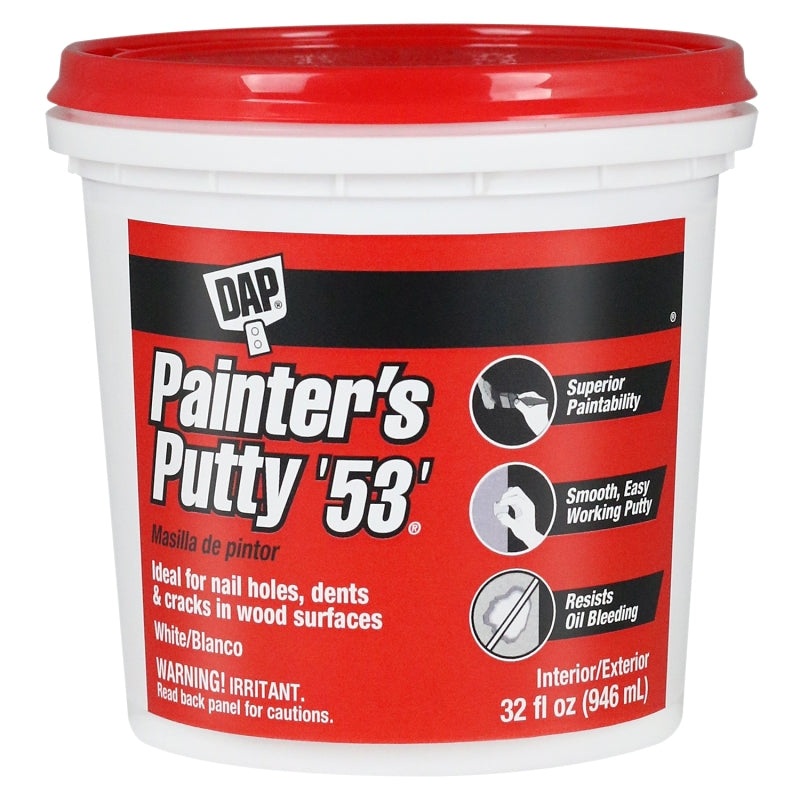 DAP 12244 Painter’s Putty, Paste, Musty, White, 1 qt Tub