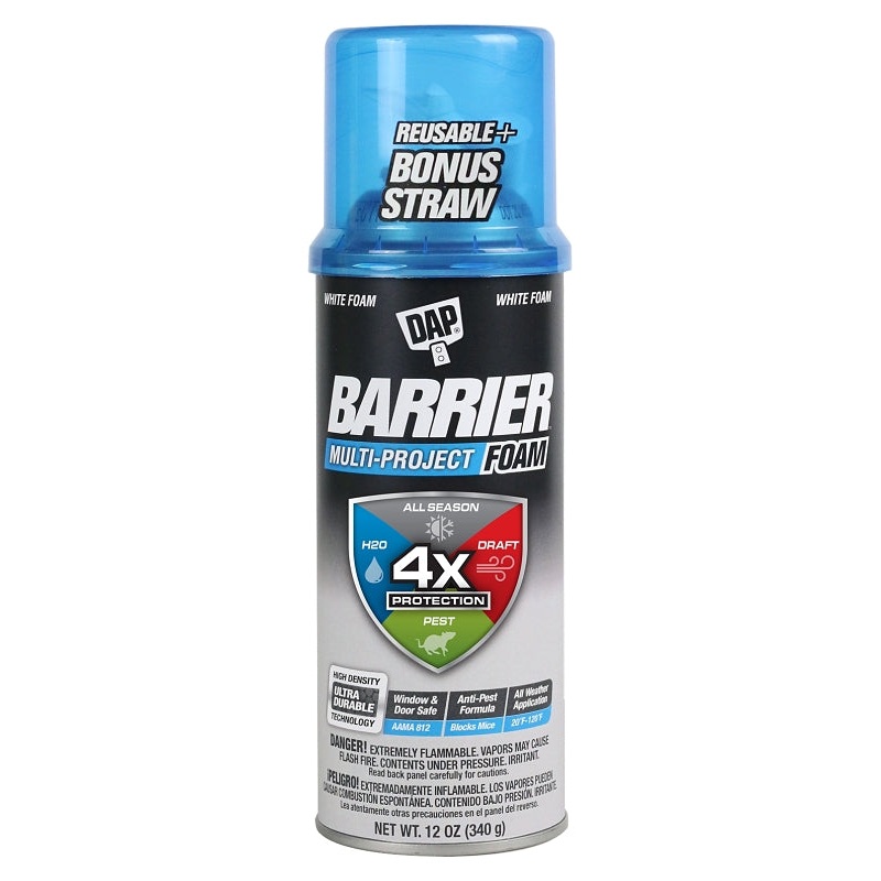 DAP Barrier 7565012530 Multi-Project Foam Sealant, White, 4 hr Functional Cure, 20 to 120 deg F, 12 oz Aerosol Can, Pack of 12