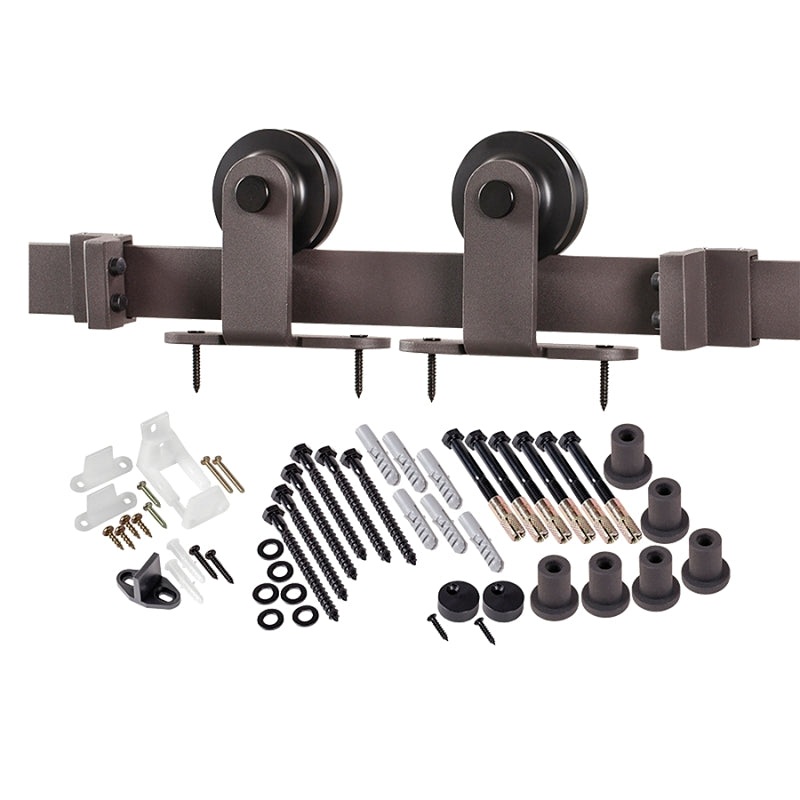 Renin BD101K-09600-BR Straight Strap Barn Door Hardware Kit, Steel, Bronze, Wall, For: Barn Door, Includes: Hangers