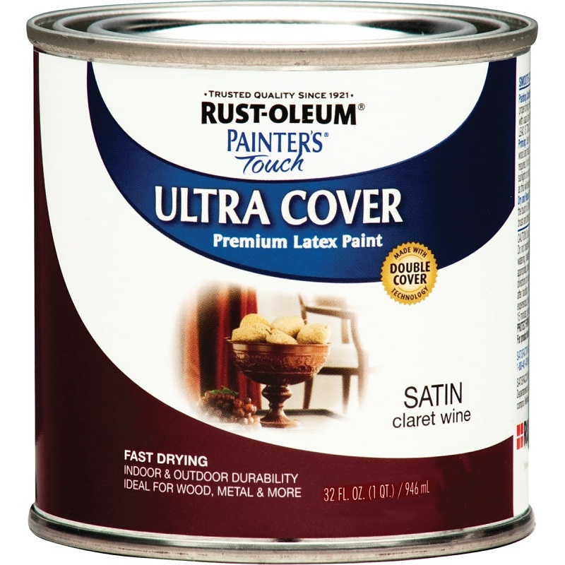 Rust-Oleum 240286 Enamel Paint, Water, Satin, Claret Wine, 1 qt, Can, 120 sq-ft Coverage Area, Pack of 2