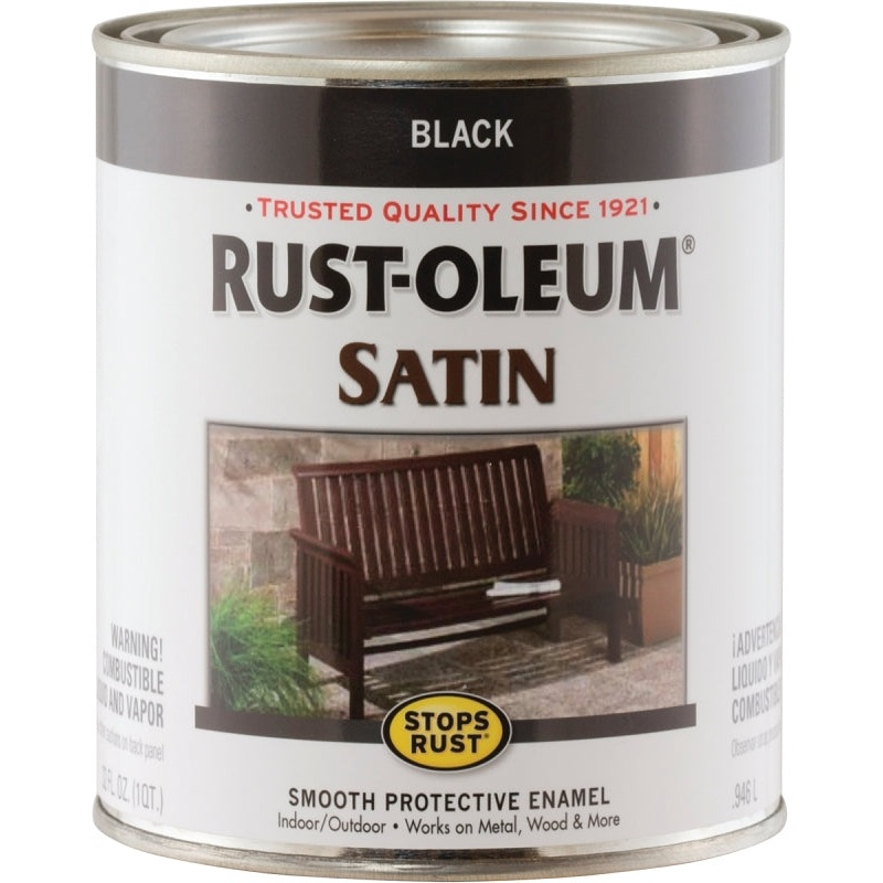 Rust-Oleum 7777502 Enamel Paint, Satin, Black, 1 qt, Can, 60 to 100 sq-ft/qt Coverage Area