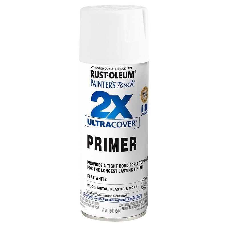 Rust-Oleum Painter’s Touch 2X Ultra Cover 249058 General Purpose Primer, White, Flat, 12 oz