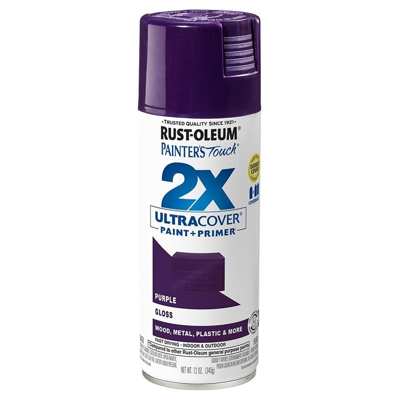 Rust-Oleum Painter’s Touch 2X Ultra Cover 334042 Spray Paint, Gloss, Purple, 12 oz, Aerosol Can