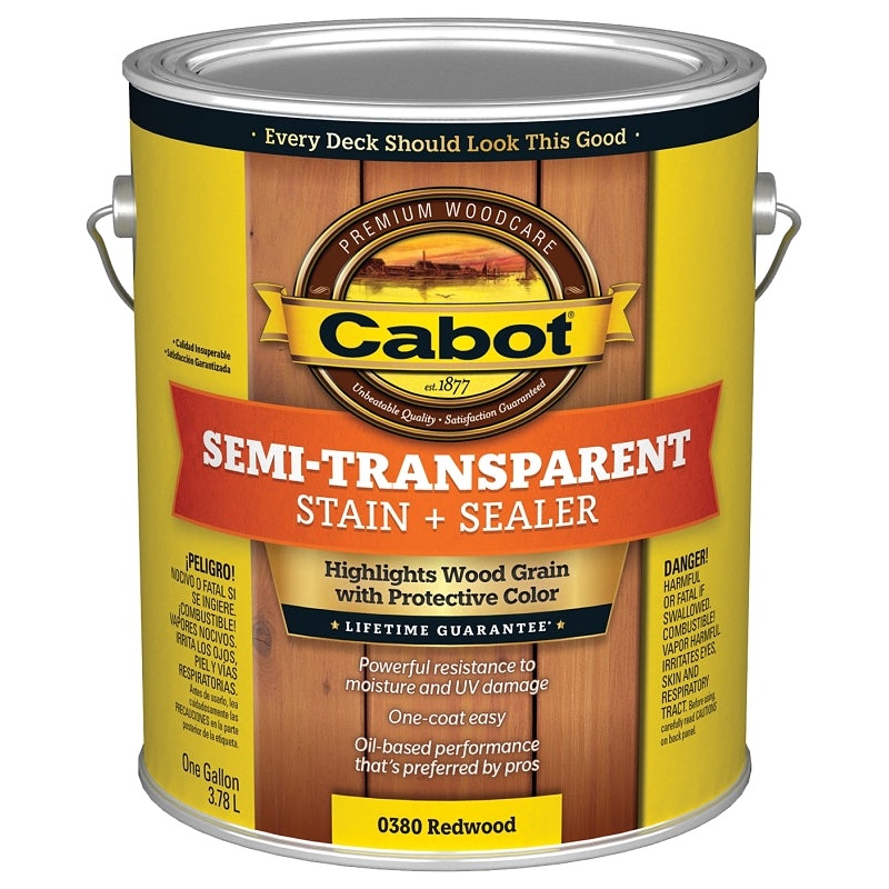 Cabot 140.0000380.007 Semi Transparent Stain, Redwood, Liquid, Oil Base, 1 gal, Pack of 4