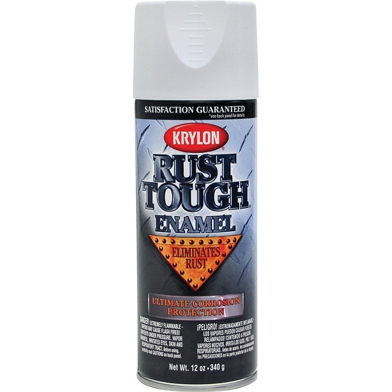 Krylon Rust Tough K09219007 Rust Preventative Spray Paint, Flat, White, 12 oz, Can