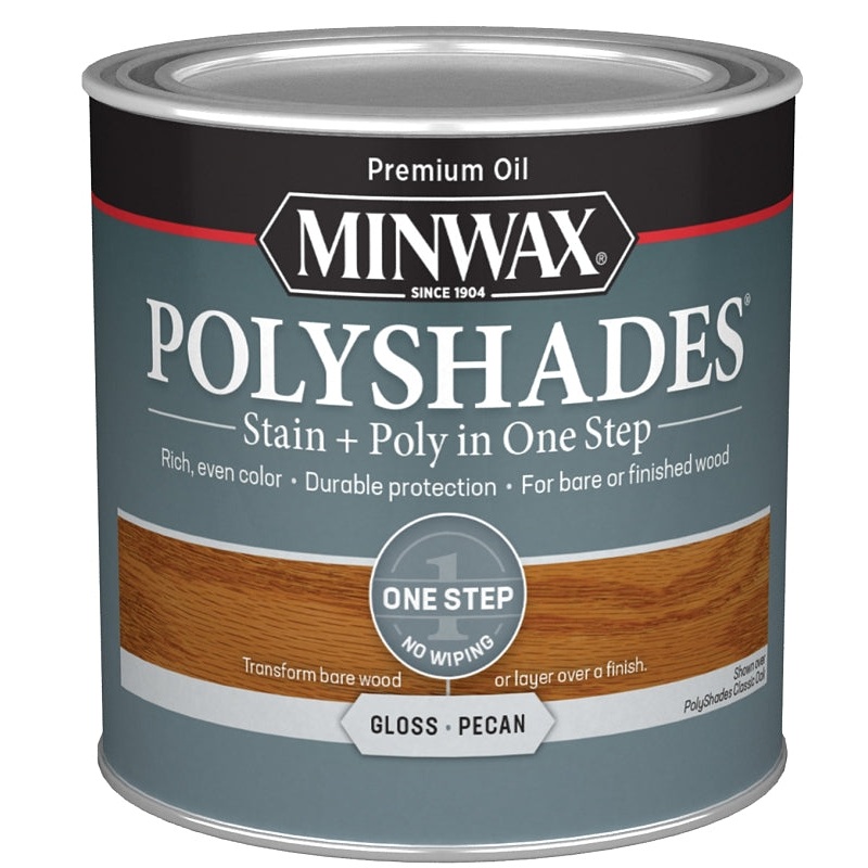 Minwax 214204444 Waterbased Polyurethane Stain, Gloss, Liquid, Pecan, 0.5 pt, Can