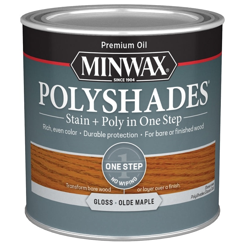 Minwax 214304444 Waterbased Polyurethane Stain, Gloss, Liquid, Olde Maple, 0.5 pt, Can