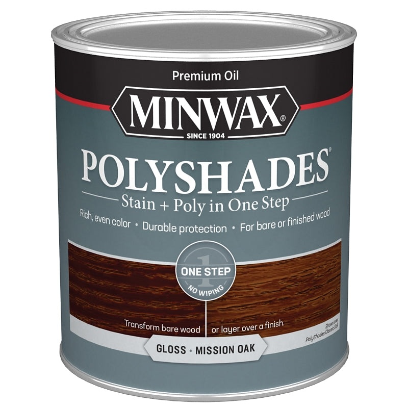 Minwax 614850444 Waterbased Polyurethane Stain, Gloss, Liquid, Mission Oak, 1 qt, Can