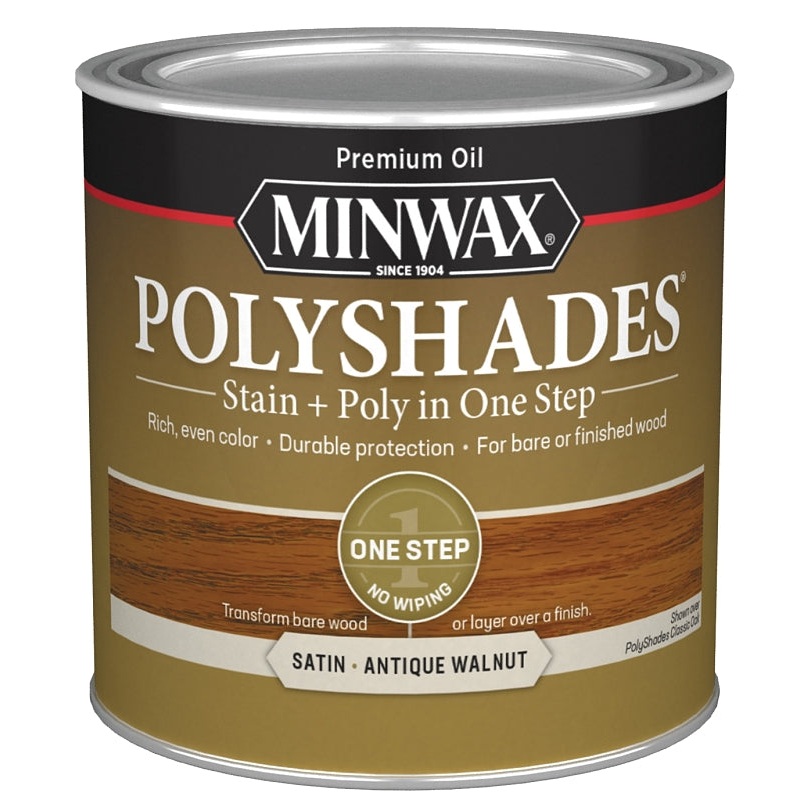 Minwax PolyShades 213404444 Wood Stain and Polyurethane, Antique Walnut, Liquid, 0.5 pt, Can