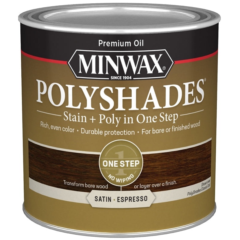 Minwax PolyShades 213974444 Waterbased Polyurethane Stain, Satin, Liquid, Espresso, 0.5 pt