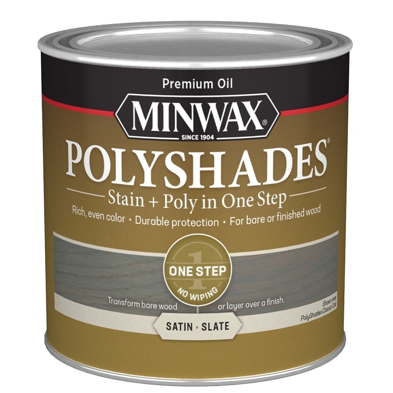 Minwax PolyShades 213984444 Interior Wood Stain, Satin, Slate, Liquid, 0.5 pt