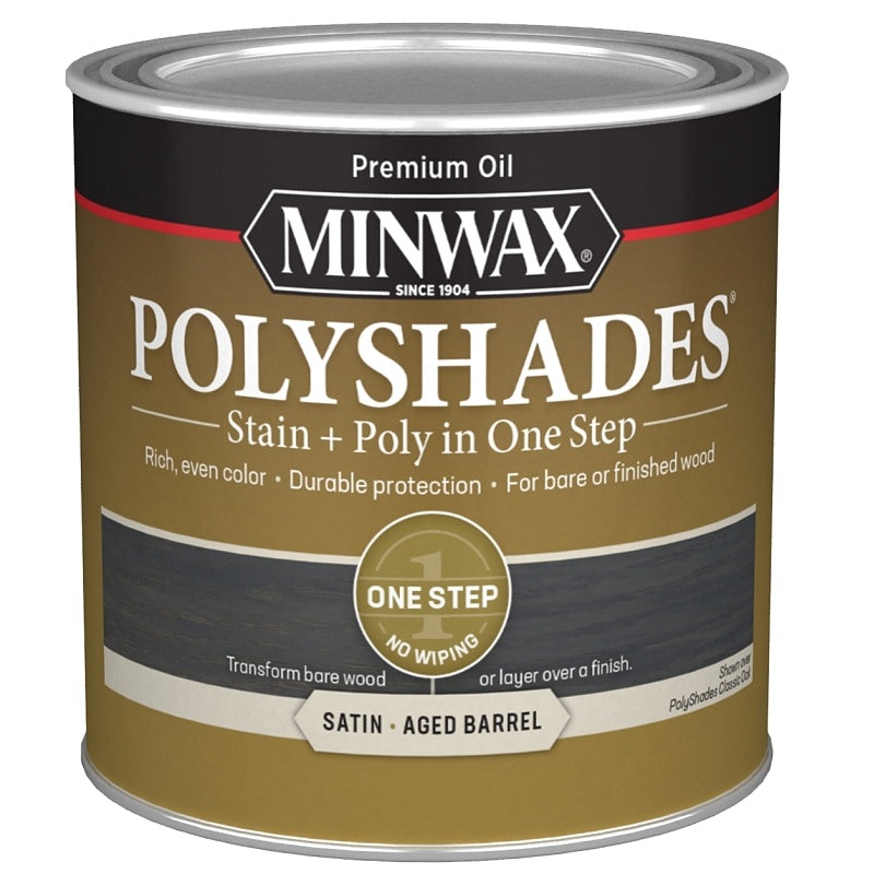 Minwax PolyShades 213994444 Interior Wood Stain, Satin, Aged Barrel, Liquid, 0.5 pt