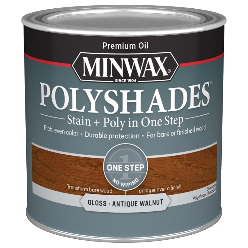 Minwax PolyShades 214404444 Wood Stain and Polyurethane, Antique Walnut, Liquid, 0.5 pt, Can