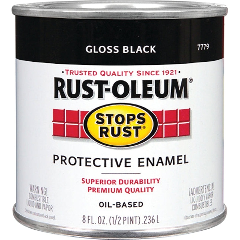 Rust-Oleum Stops Rust 7779730 Enamel Paint, Oil, Gloss, Black, 0.5 pt, Can, 50 to 90 sq-ft/qt Coverage Area