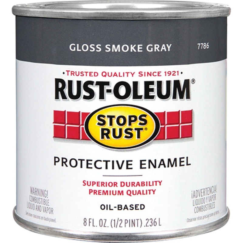 Rust-Oleum Stops Rust 7786730 Enamel Paint, Oil, Gloss, Smoke Gray, 0.5 pt, Can, 50 to 90 sq-ft/qt Coverage Area