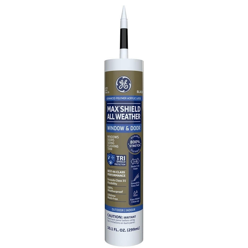 GE Max Shield MAWD410BK Sealant, Black, 24 hr Curing, 40 to 100 deg F, 10.1 oz Cartridge, Pack of 12