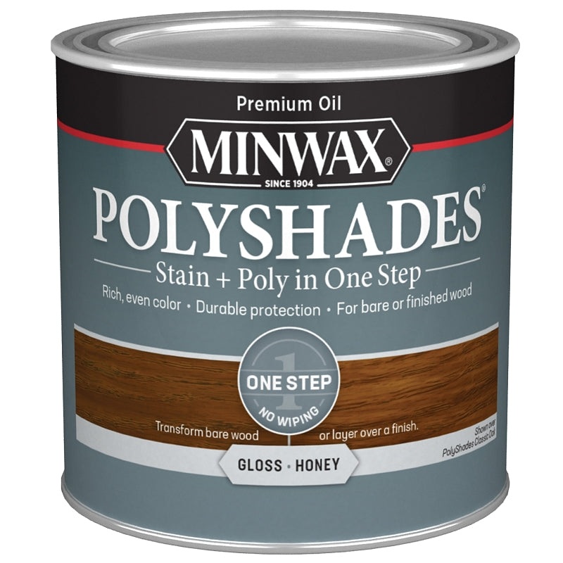 Minwax 214964444 Waterbased Polyurethane Stain, Gloss, Liquid, Honey, 0.5 pt, Pack of 4