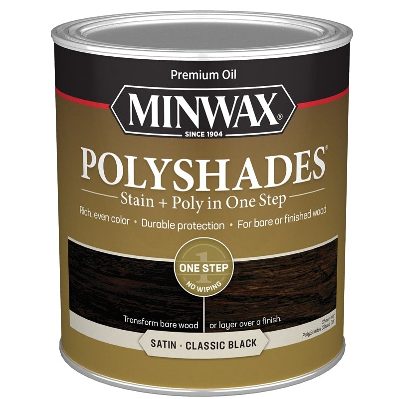 Minwax 613950444 Waterbased Polyurethane Stain, Satin, Liquid, Classic Black, 1 qt, Can
