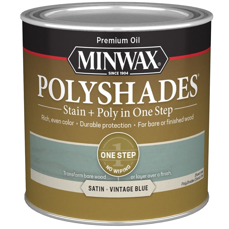 Minwax PolyShades 213944444 Interior Wood Stain, Satin, Vintage Blue, Liquid, 0.5 pt