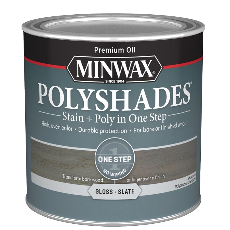 Minwax PolyShades 214984444 Interior Wood Stain, Gloss, Slate, Liquid, 0.5 pt
