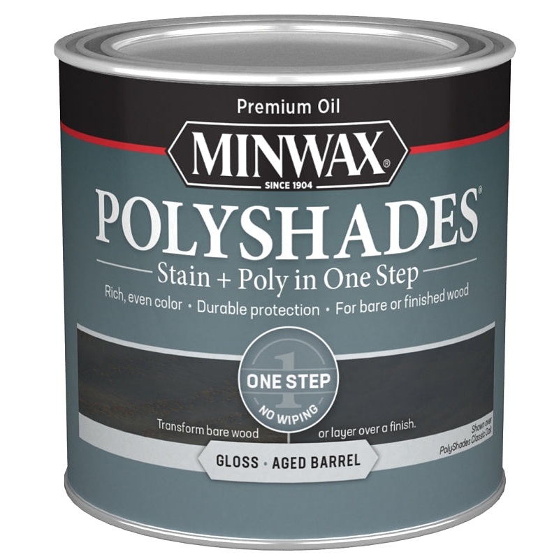 Minwax PolyShades 214994444 Interior Wood Stain, Gloss, Aged Barrel, Liquid, 0.5 pt