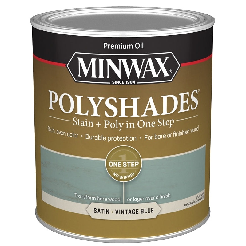 Minwax PolyShades 613944444 Interior Wood Stain, Satin, Vintage Blue, Liquid, 1 qt