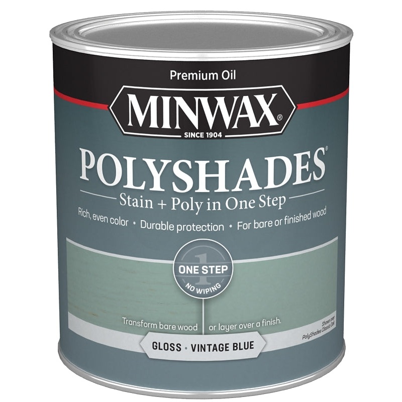 Minwax PolyShades 614944444 Interior Wood Stain, Gloss, Vintage Blue, Liquid, 1 qt