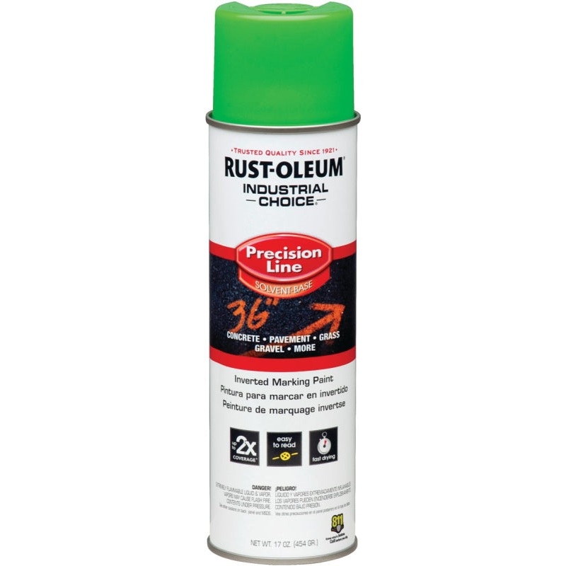 Rust-Oleum 203023 Inverted Marking Spray Paint, Semi-Gloss, Fluorescent Green, 17 oz, Can