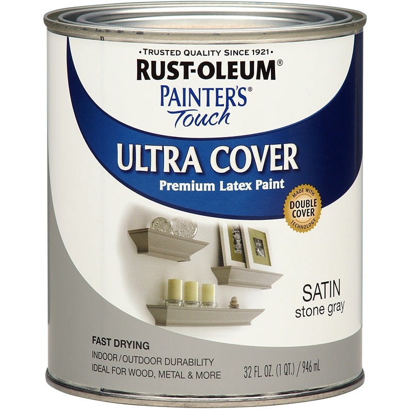 RUST-OLEUM PAINTER’S Touch 267335 Exterior Paint, Satin, Stone Gray, 1 qt