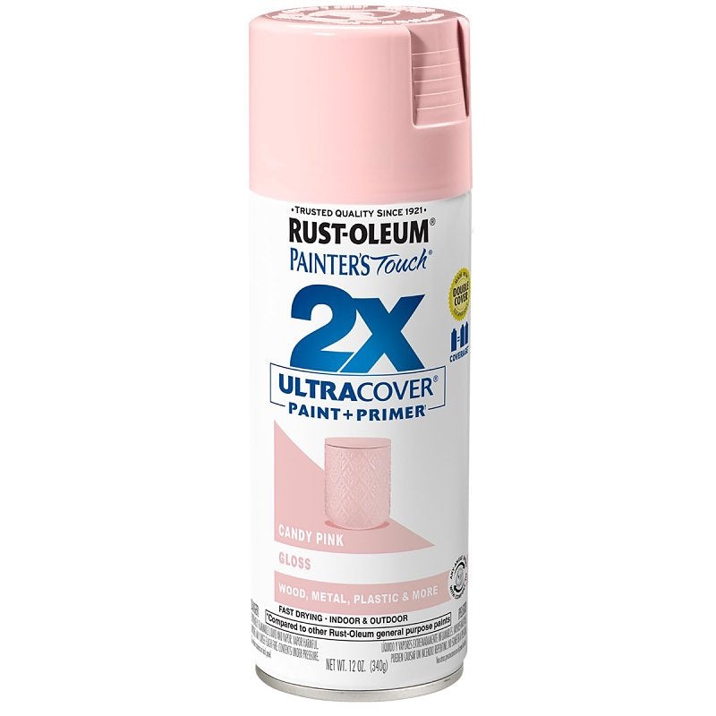 Rust-Oleum Painter’s Touch 2X Ultra Cover 334028 Spray Paint, Gloss, Candy Pink, 12 oz, Aerosol Can