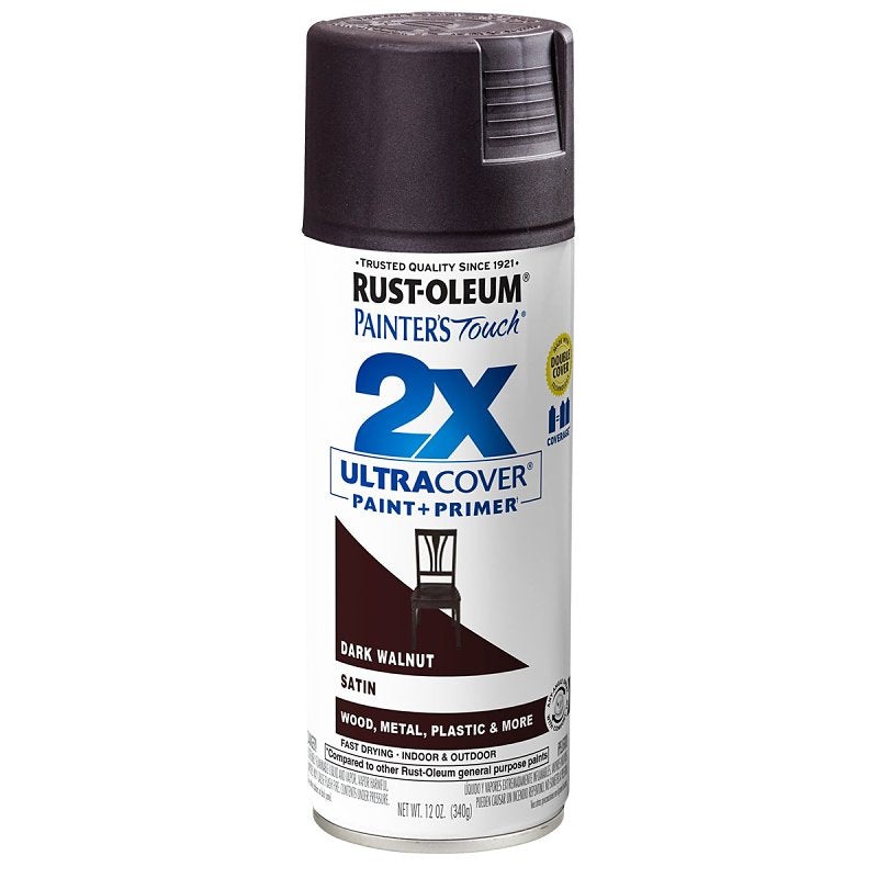 Rust-Oleum Painter’s Touch 2X Ultra Cover 334064 Spray Paint, Satin, Dark Walnut, 12 oz, Aerosol Can