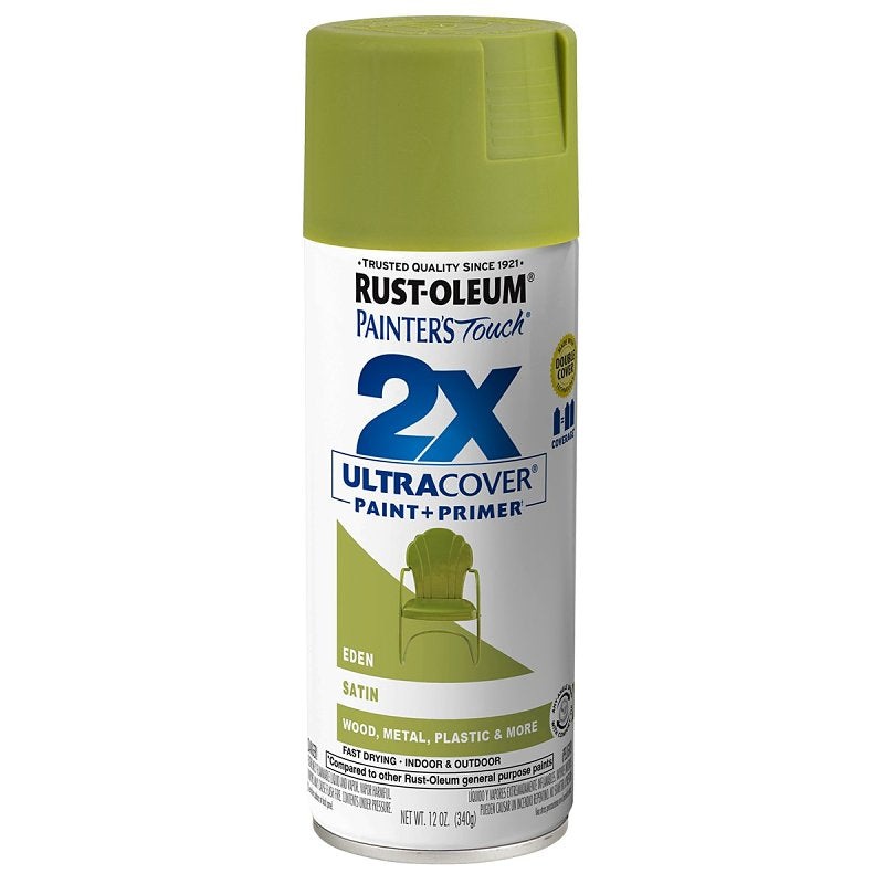 Rust-Oleum Painter’s Touch 2X Ultra Cover 334065 Spray Paint, Satin, Eden, 12 oz, Aerosol Can