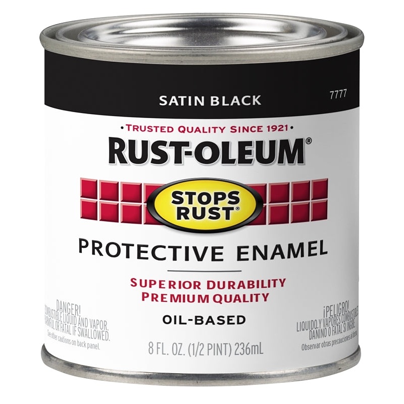Rust-Oleum Stops Rust 7777730 Enamel Paint, Oil, Satin, Black, 0.5 pt, Can