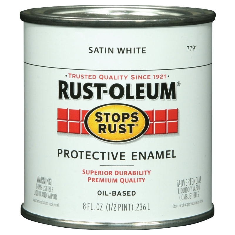 Rust-Oleum Stops Rust 7791730 Enamel Paint, Oil, Satin, White, 0.5 pt, Can