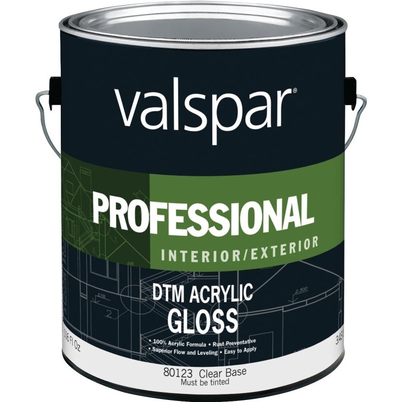 Valspar 045.0080123.007 DTM Acrylic Enamel Paint, Gloss Sheen, Clear, 1 gal, Pail, 300 to 400 sq-ft/gal Coverage Area, Pack of 4