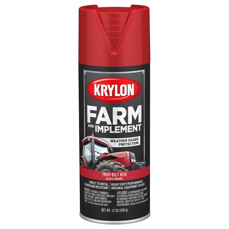 Krylon K01960777 Farm Equipment Spray, High-Gloss, Troy Bilt Red, 12 oz, Pack of 6