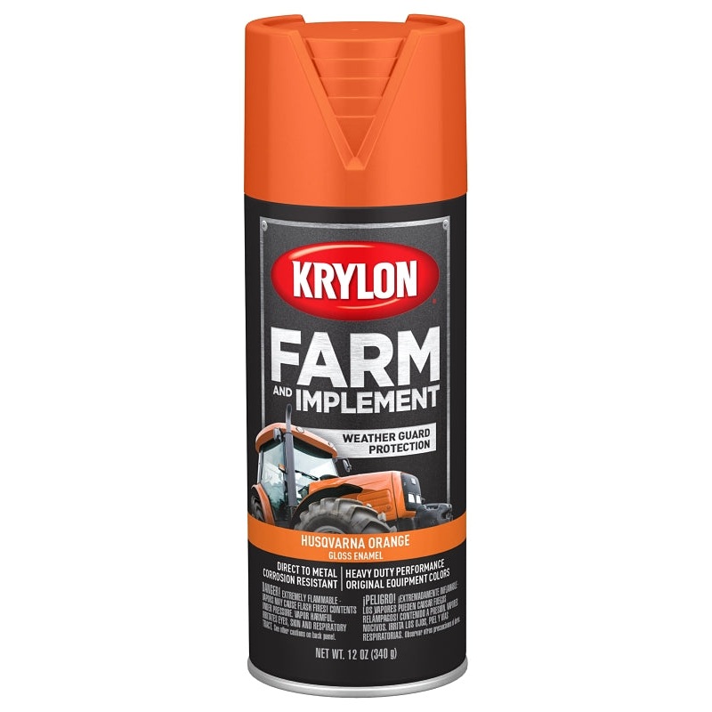 Krylon K01961777 Farm Equipment Spray, High-Gloss, Husqvarna Orange, 12 oz, Pack of 6