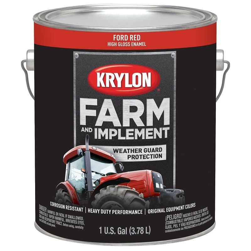 Krylon K01972000 Farm Equipment Paint, High-Gloss Sheen, Ford Red, 1 gal, 50 to 200 sq-ft/gal Coverage Area, Pack of 4