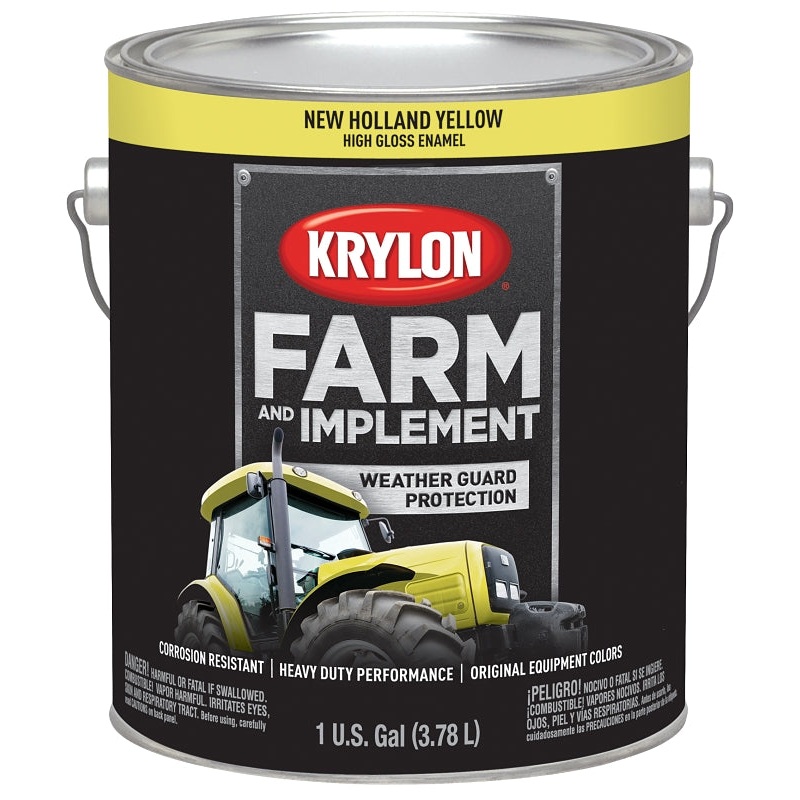 Krylon K01975000 Farm Equipment Paint, High-Gloss Sheen, New Holland Yellow, 1 gal, 50 to 200 sq-ft/gal Coverage Area, Pack of 4