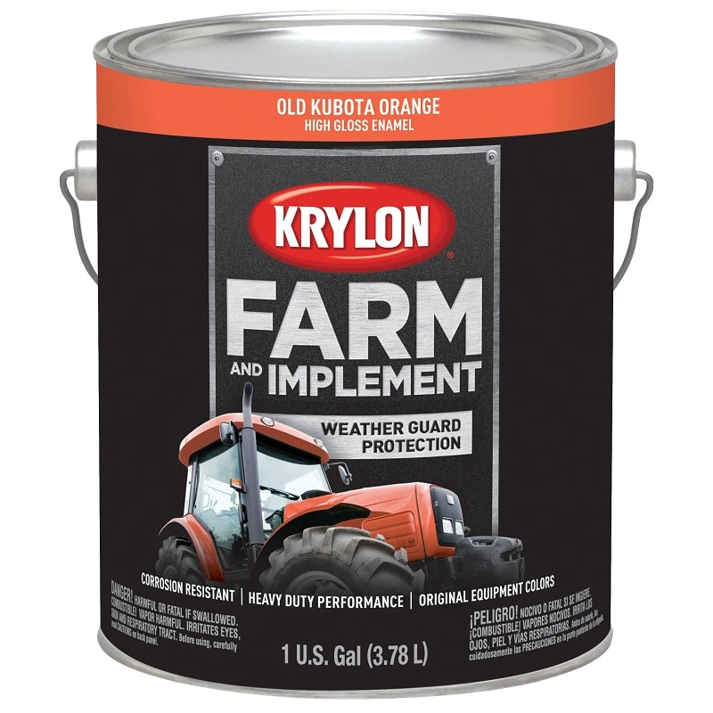 Krylon K01978000 Farm Equipment Paint, High-Gloss Sheen, Old Kubota Orange, 1 gal, 50 to 200 sq-ft/gal Coverage Area, Pack of 4