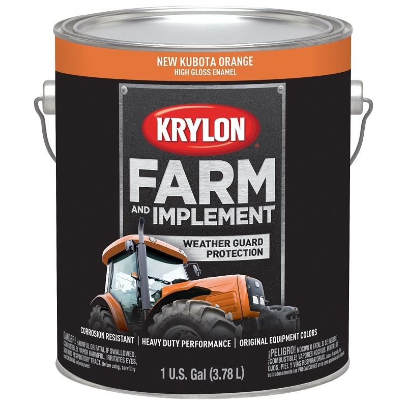 Krylon K01986000 Farm Equipment Paint, High-Gloss Sheen, New Kubota Orange, 1 gal, 50 to 200 sq-ft/gal Coverage Area, Pack of 4