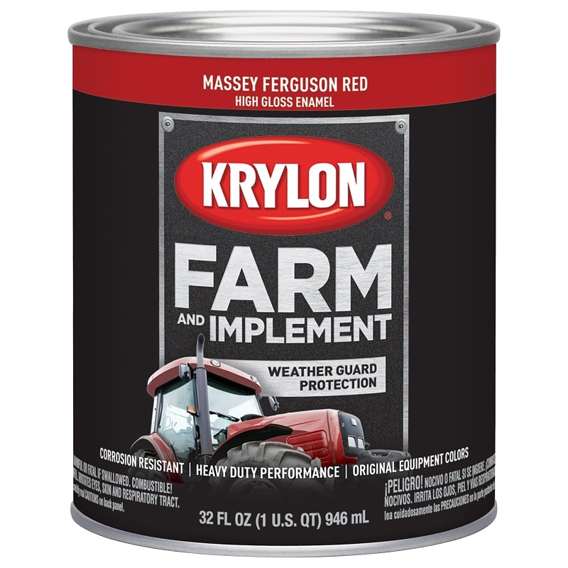 Krylon K02026000 Farm Equipment Paint, High-Gloss Sheen, Massey Ferguson Red, 1 qt, 50 to 200 sq-ft/gal Coverage Area, Pack of 2