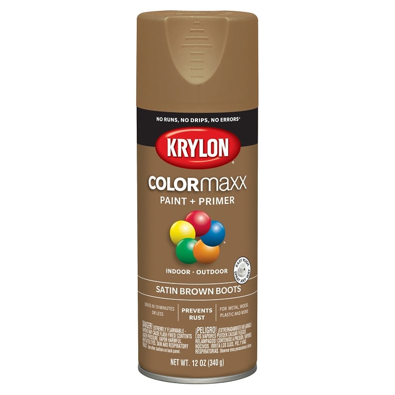 Krylon K05559007 Enamel Spray Paint, 12 oz Can, 25 sq-ft Coverage Area, Acrylic Base, Satin, Brown Boots