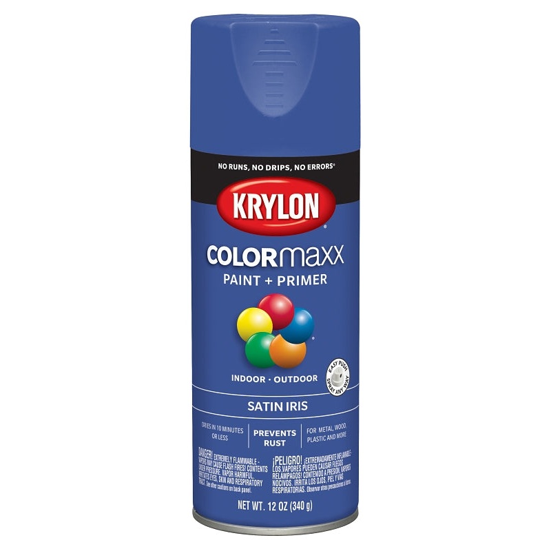 Krylon K05564007 Enamel Spray Paint, 12 oz Can, 25 sq-ft Coverage Area, Acrylic Base, Satin, Iris