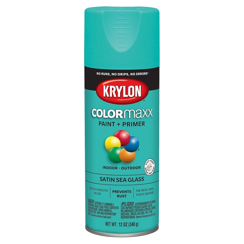 Krylon K05576007 Enamel Spray Paint, 12 oz Can, 25 sq-ft Coverage Area, Acrylic Base, Sea Glass, Exterior, Interior